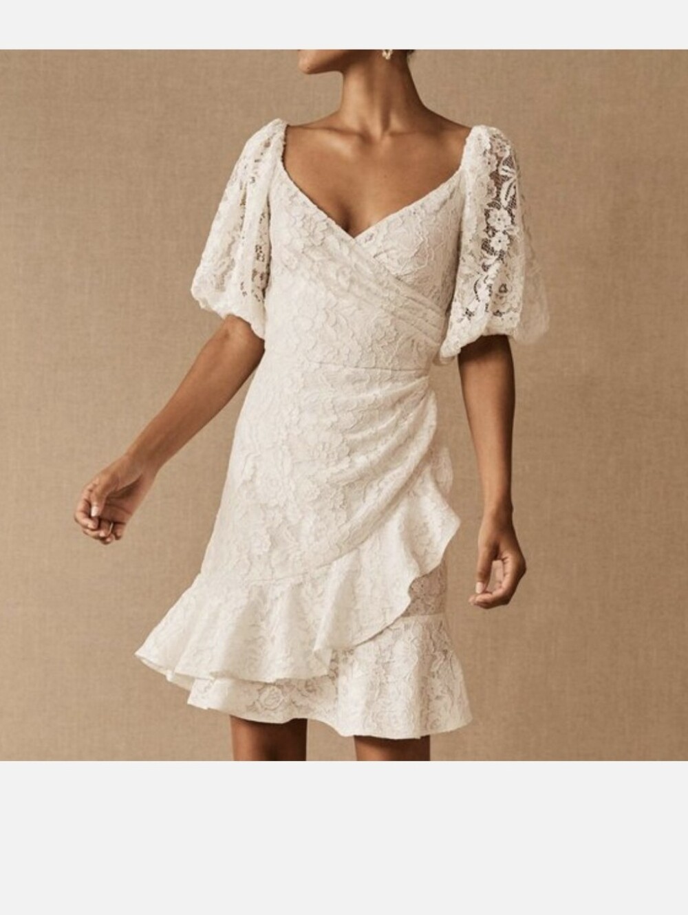 Sachin & Babi White Lace Ruffle Puff Sleeve Dress Size 2